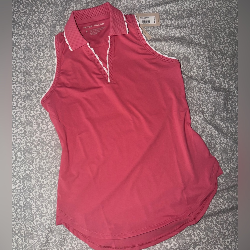 Peter Millar Sleeveless Polo Tank Top - Bright Pink with White Trim